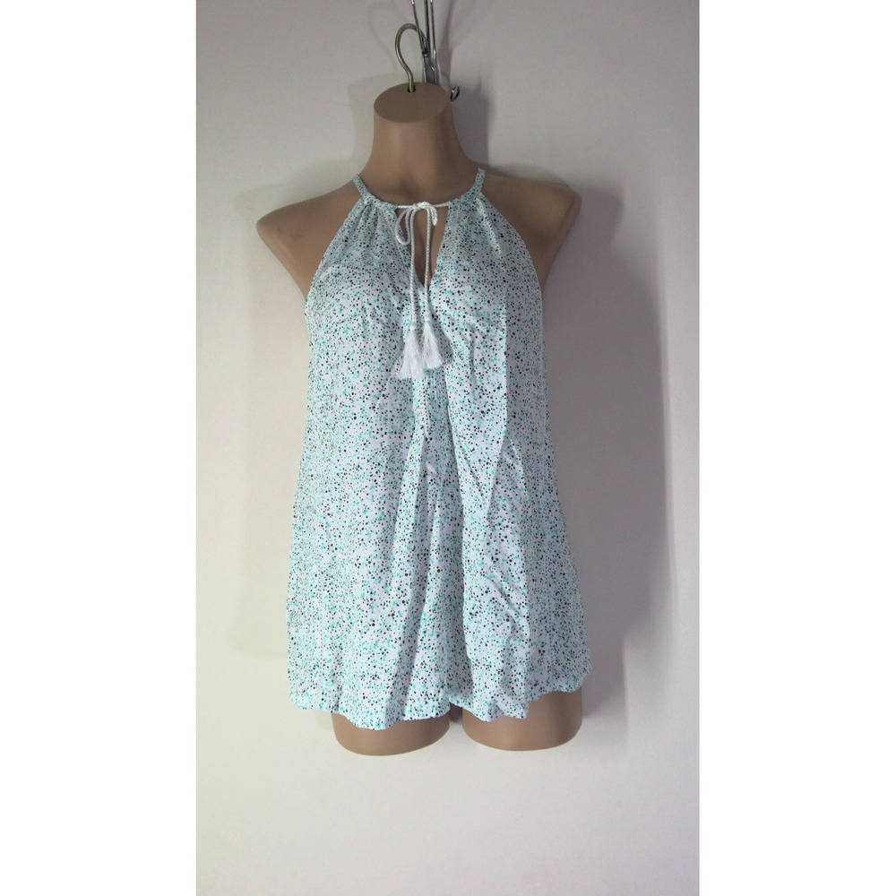 BASS Sleeveless Blouse Tank Top white‎ turquoises black speckles XS